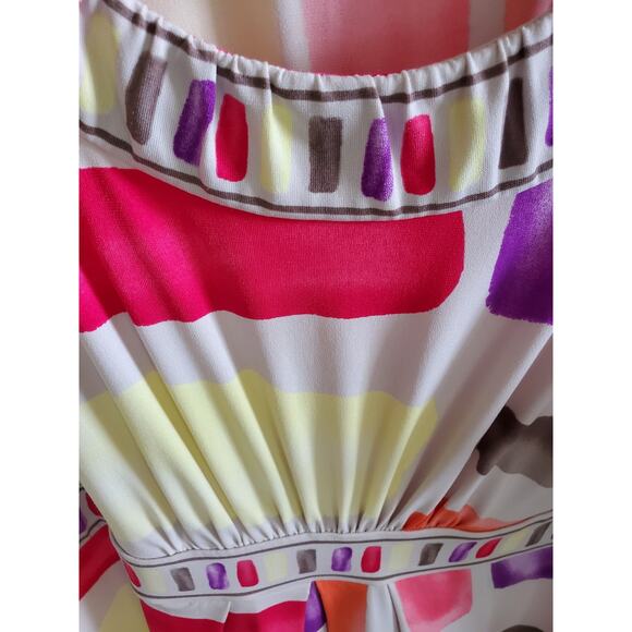 BCBG Max Azria Colorful Geranium Painted Brush Stroke Halter Top Size Large - Picture 3 of 6